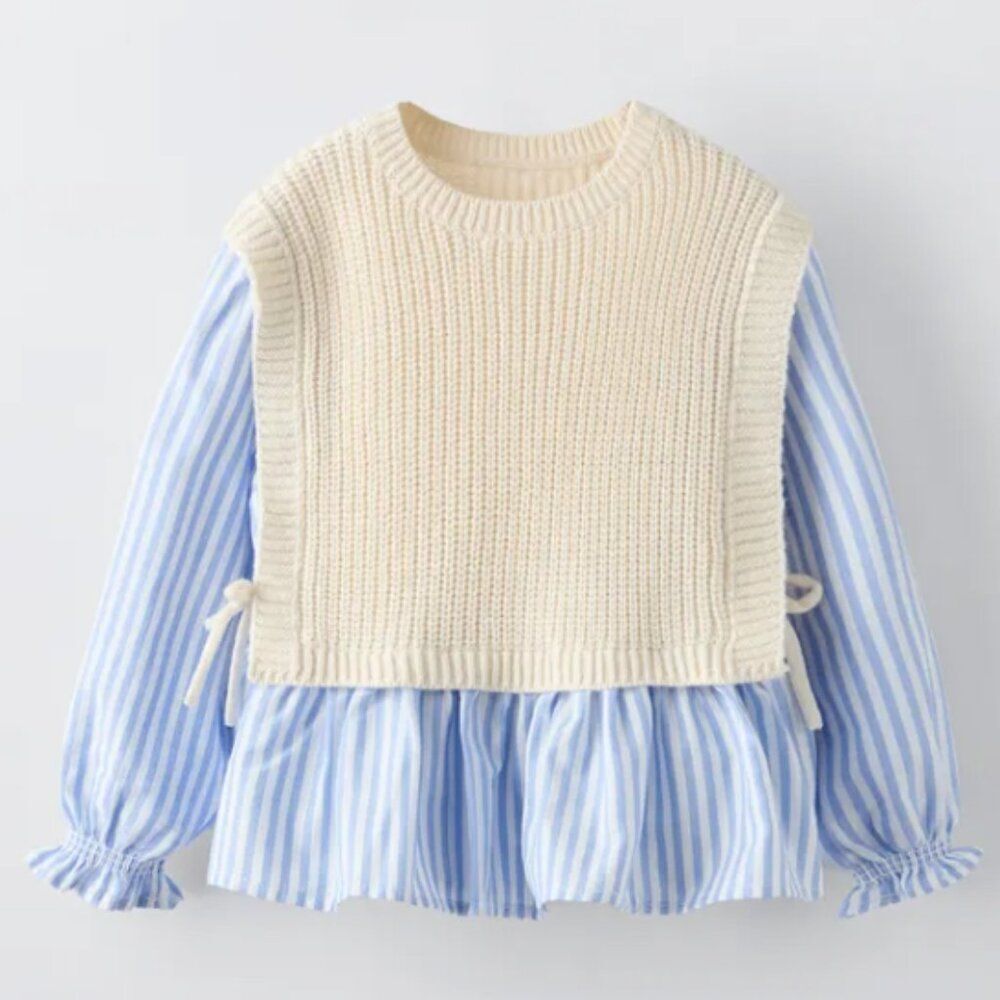 Zara Girls Combined‎ Vest With Striped Shirt - Size 6 (116 cm) - NWT🌸💙